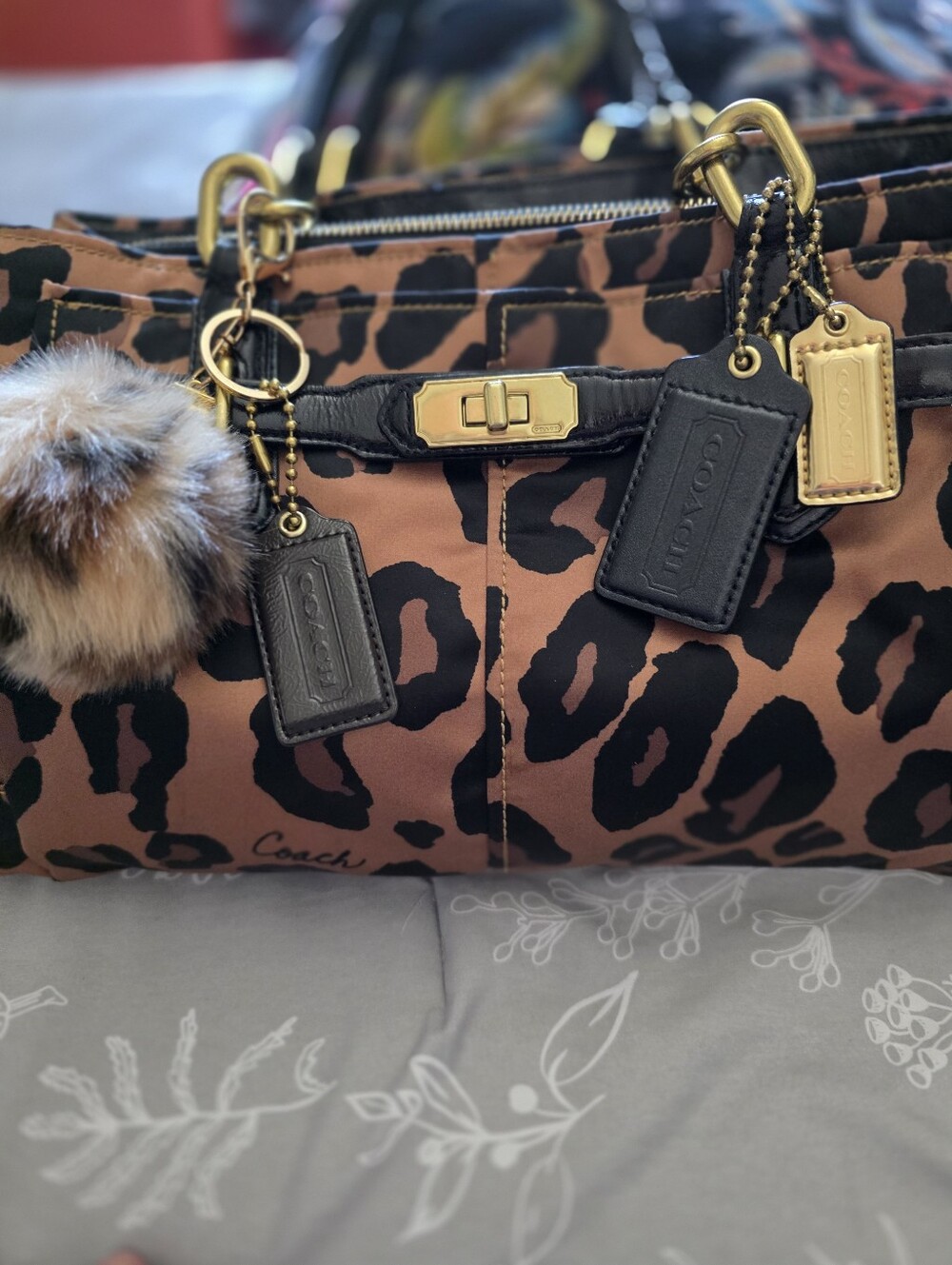 Coach Leopard-Print Satchel in Brown and Black with Gold Hardware Brand New